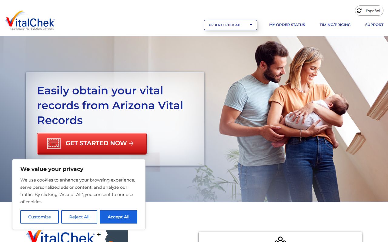 VitalChek online ordering portal for Arizona birth certificates